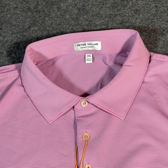 Peter Millar Jubilee Stripe Performance Golf Polo Pink Men XXL AutoZone Logo NWT - Picture 4 of 10